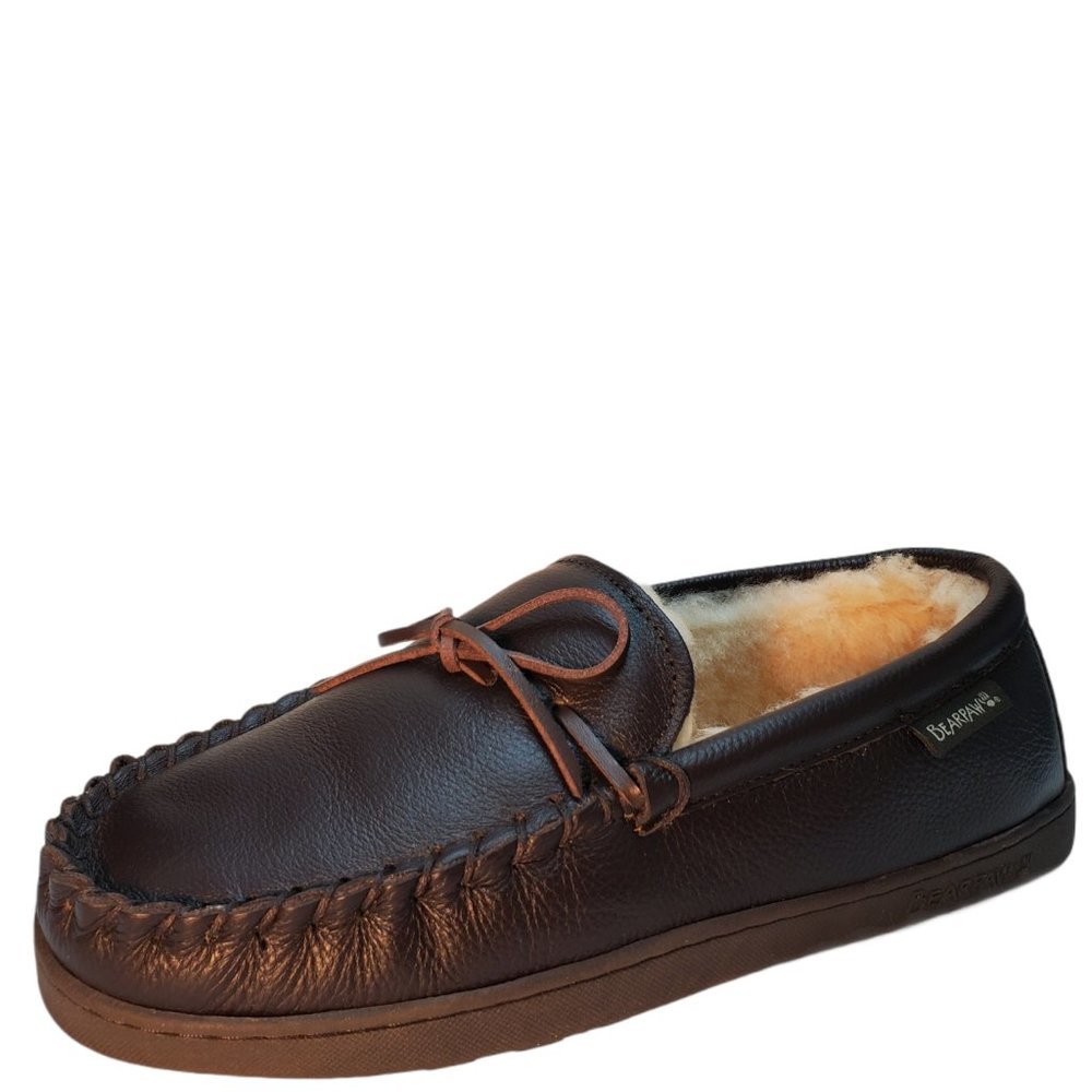 BEARPAW Mens Mach  Leather Slippers Brown 10W